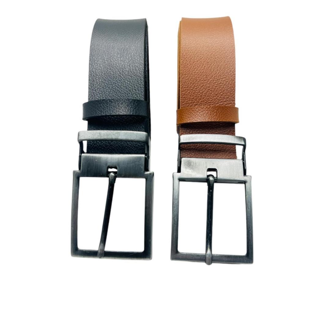 Kit 2 Cinto Masculino Plus Size Social Couro Sintetico Resistente Casual Fivela Grafite - Arthur