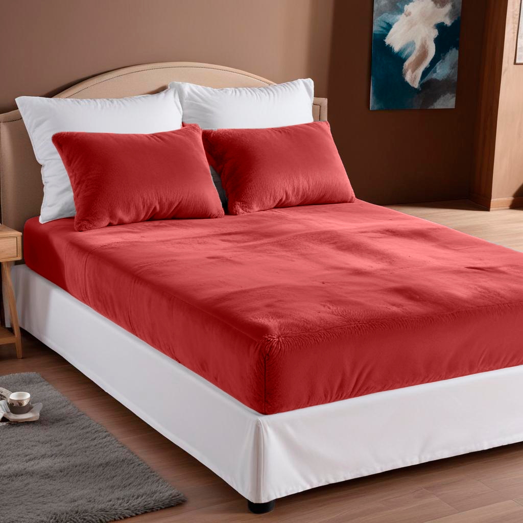 Jogo De Lençol Casal / Queen 3 Peças Plush Manta Flannel - Vermelho