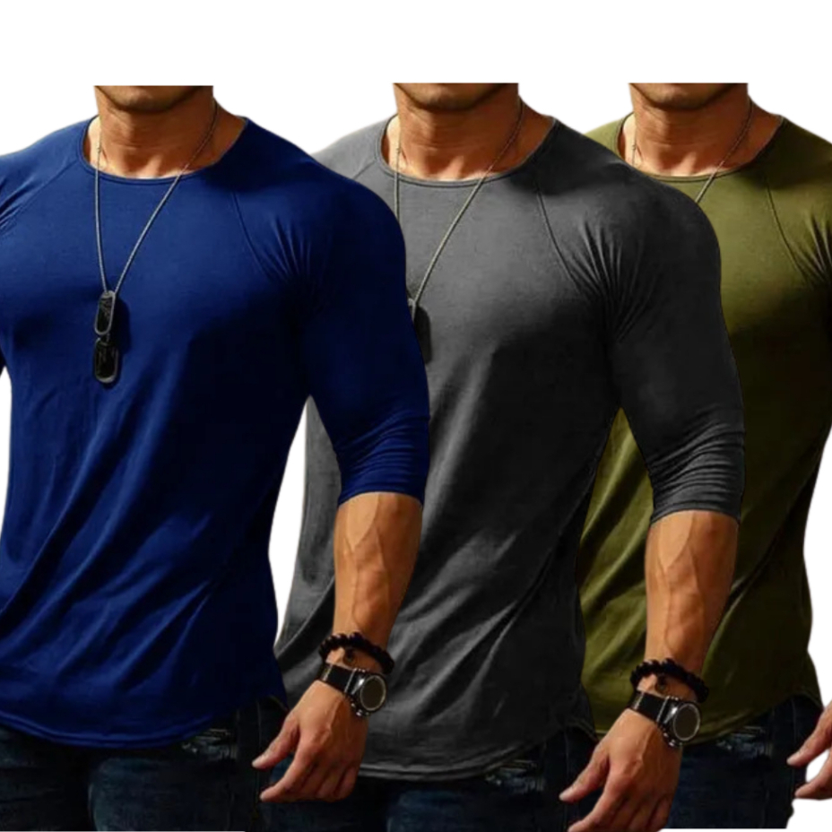 Kit 3 Camisas Manga Raglan 3/4 Masculina Camiseta LongLine Mangao Básica Malha P ao GG
