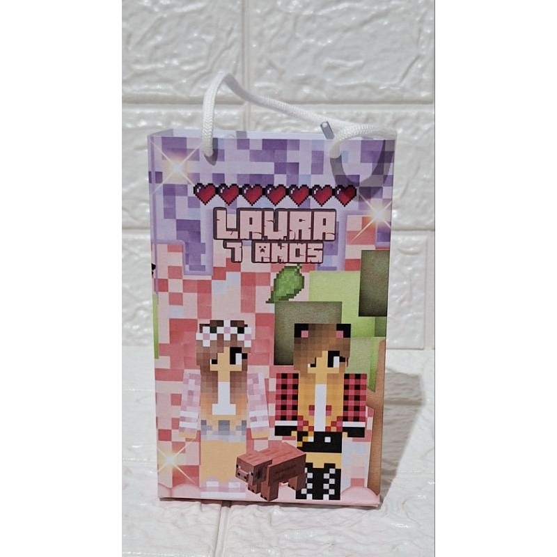 Sacolinha Personalizada com Nome, Game MineCraft  Menina, PEQUE E MONTE Lembrancinha Festa de Aniversário