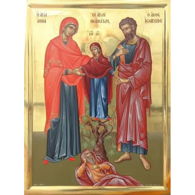 Ícone São Joaquim, Santa Ana e Nossa Senhora Menina 10cm