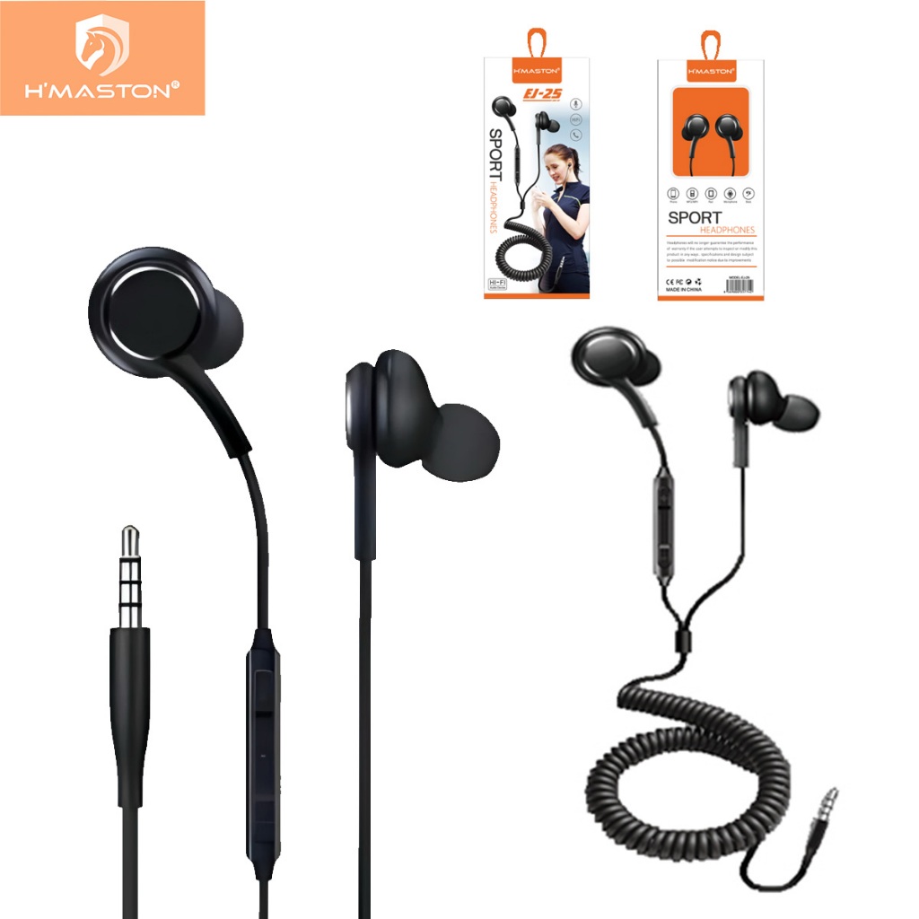 H'maston EJ-25 Fone De Ouvido Com Fio 3.5 mm Estéreo Esportivo Microfone Fio Mola em Oferta na Shopee