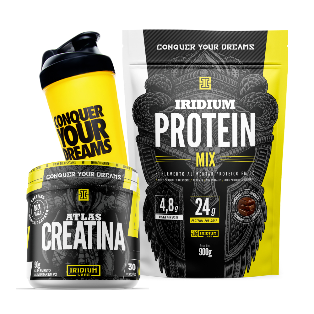 Kit Whey Protein mix + Creatina 90g +  Coqueteleira 600ml  - Iridium Labs - Health