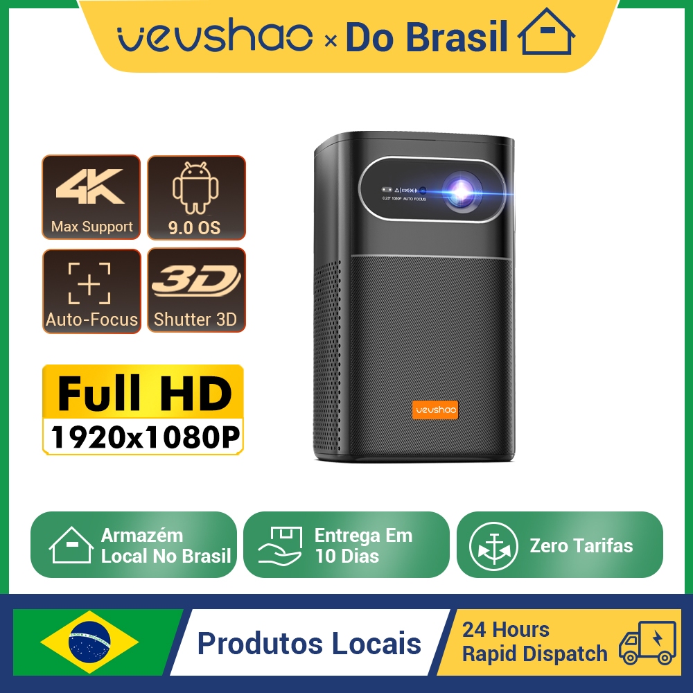 Projetor Externo VEVSHAO V30 1080P 4K Bateria Embutida 3D Foco Automático Portátil