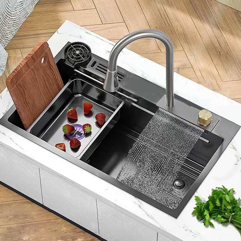 Kit Cuba Dupla Gourmet Aço Inox com acessórios75x45cm Mostra a temperatura da água+ Torneira Gourmet Monocomando