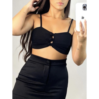 Cropped Curto Com Alça Fina, Fechamento Com Botões Na parte frontal, Modinha 2024 Super promoção e preço baixo em Oferta na Shopee