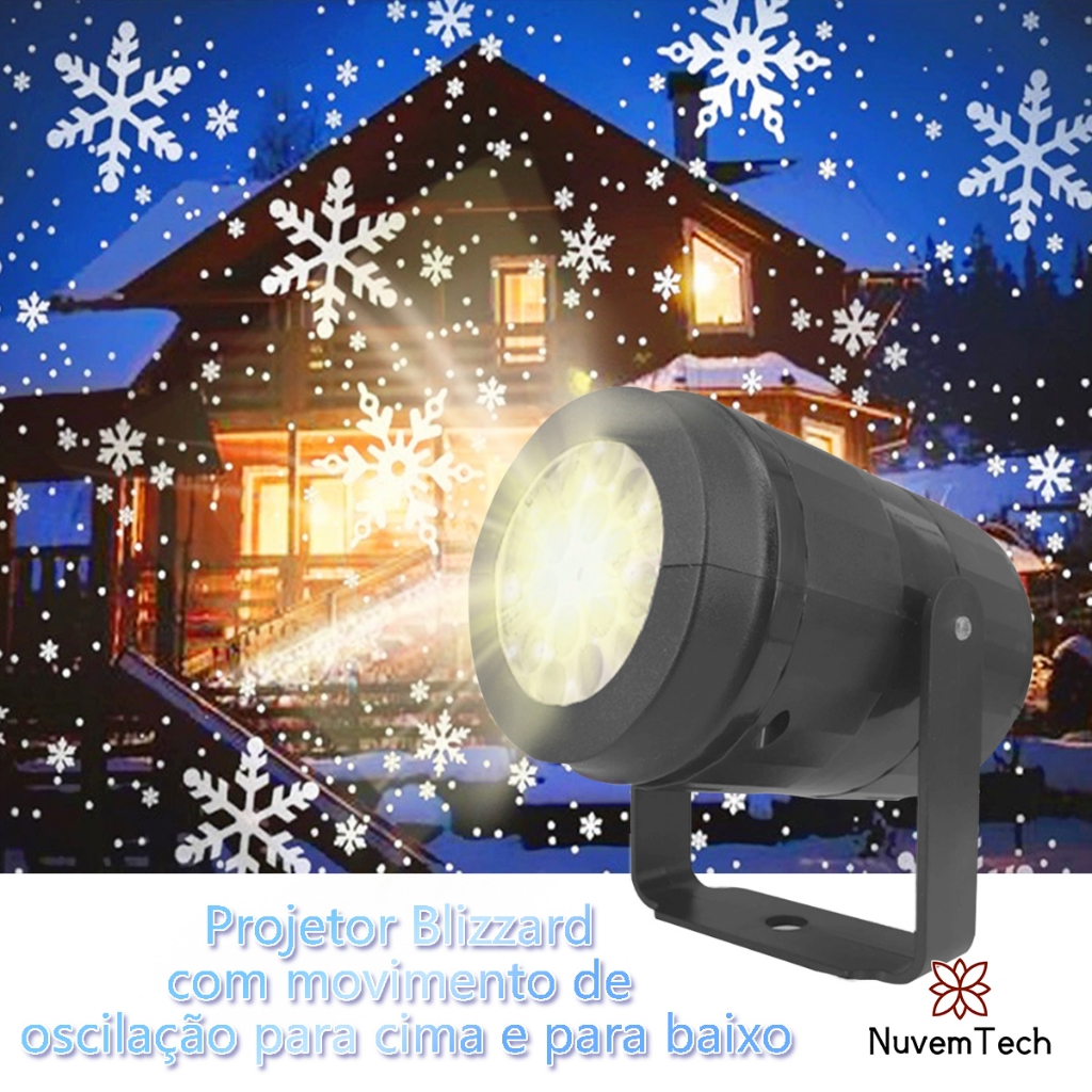 Luminária Projetor Natal Flocos De Neve Com 16 Padrões Dinâmicos Luzes De Projeção HD Giratórias Presente De Natal