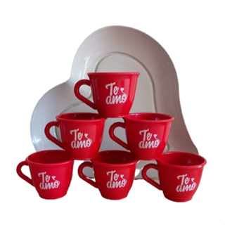 Kit Presente Te Amo 6 Xícaras + 1 Prato Grande de Coração Refeição em Oferta na Shopee