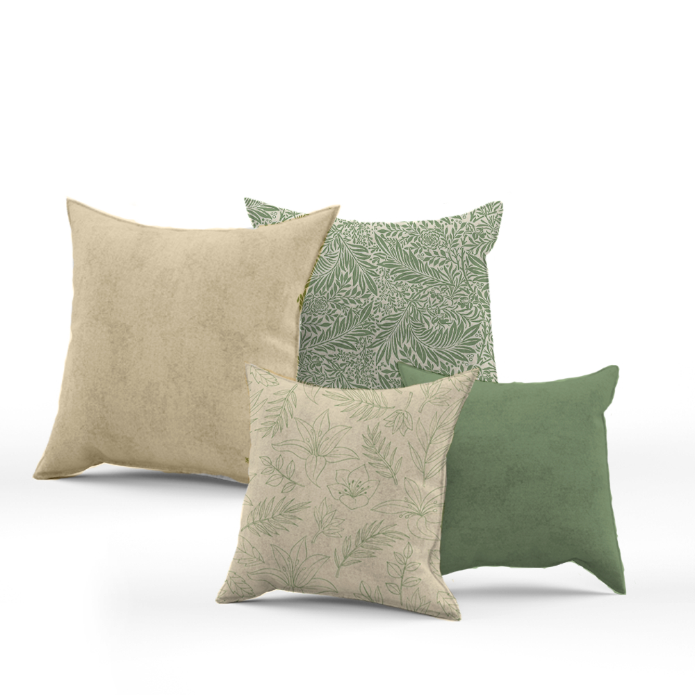 Kit Com 04 Capas Para Almofadas Decorativas Ideal Para Decoração de Quarto e Sala Estampada e Lisa com Zíper Costura Reforçada Verde