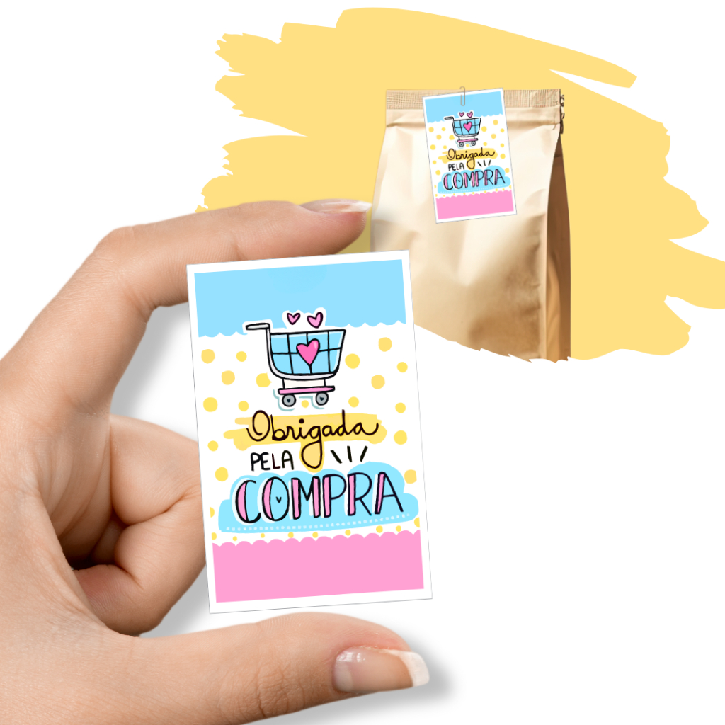 Mini Cartões de Agradecimento - 7,5 x 4 Cm - Obrigado Pela Compra.