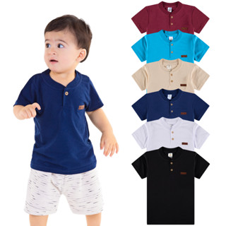 Kit Sortido 3 Camisetas Gola Padre Henley Bebê Menino - Elegância e Conforto