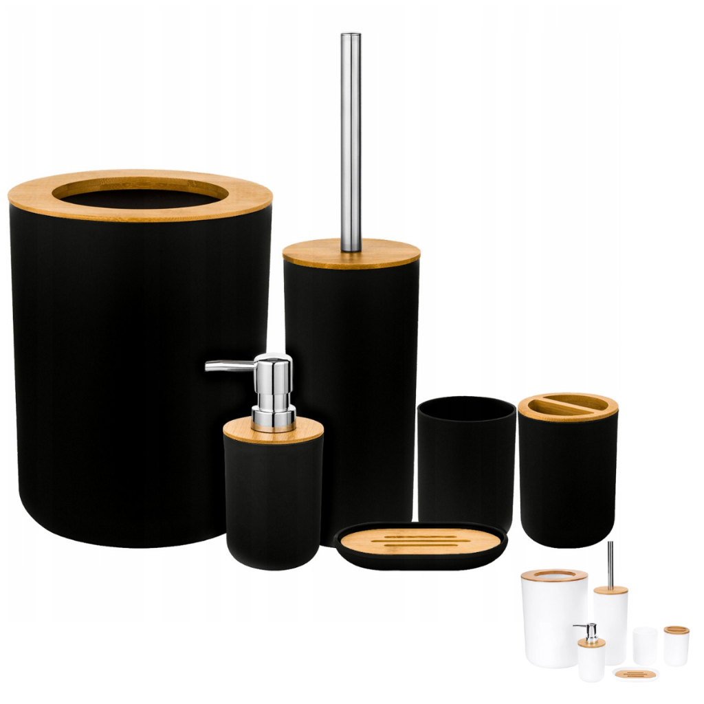 Kit 6 Acessórios De Banheiro Lavabo Bambu Madeira Madeirado Toalete Conjunto de Higiene Pe...