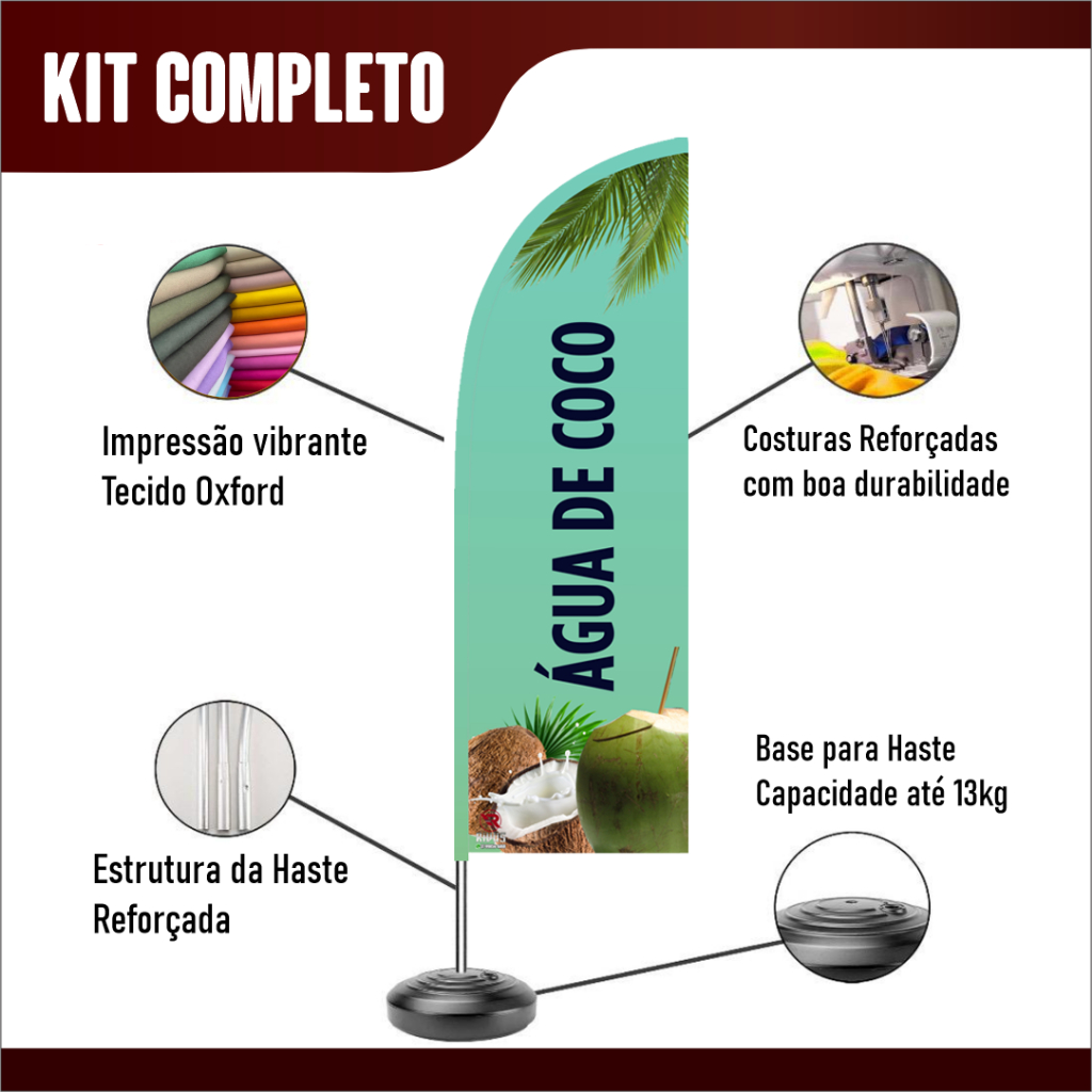 Bandeira Água de Coco Wind Banner Completo Água de Coco Bandeira Dupla face - kit completo