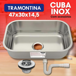 Cuba De Embutir Tramontina Para Cozinha Em Aço Inox Pré-Polido 47x30x14,5 cm Com Acessórios em Oferta na Shopee