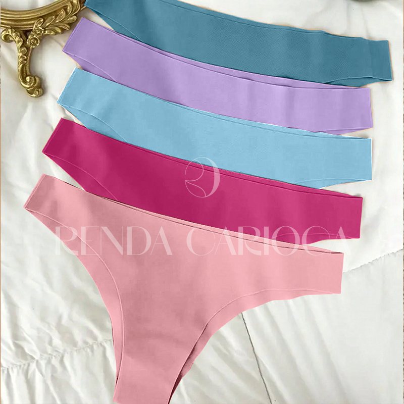 Kit 5 Calcinhas Sem Costura Corte a Laser Não Marca Lingerie Fio Dental Tanga Conforto
