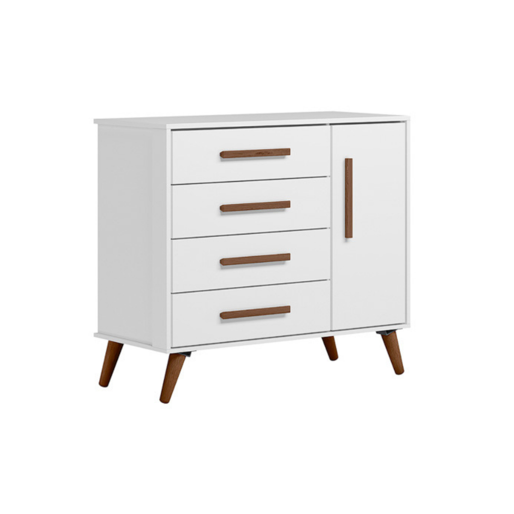 Cômoda Sapateira Infantil 1 Porta 4 Gavetas Branco Q Encanto Retrô