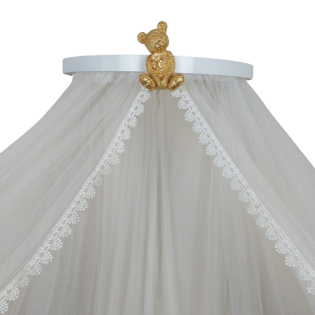 Dossel Urso com mosquiteiro micro tule para berço