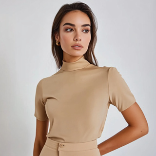 Blusa Feminina Cacharrel Manga Curta Segunda Pele Gola Alta Tecido Suplex em Oferta na Shopee