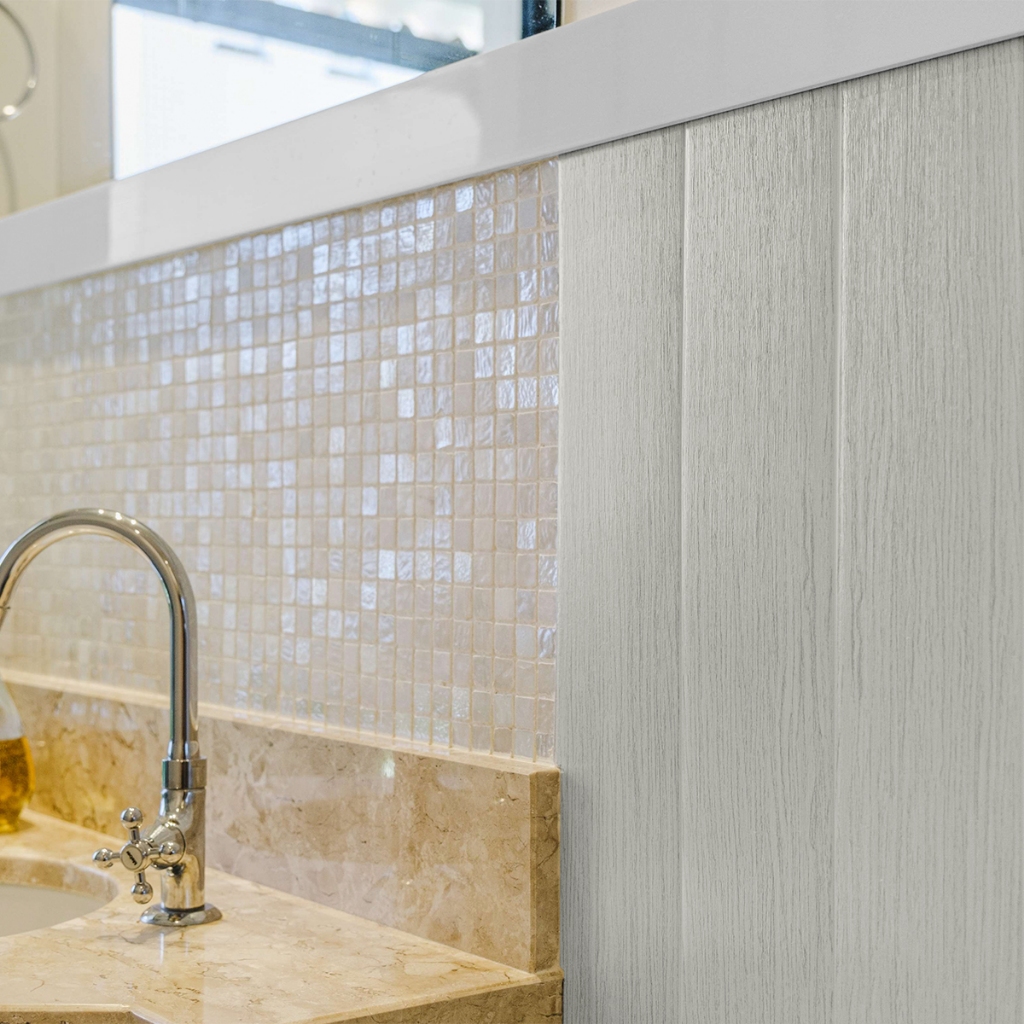 Painel de Lambri Resistente Textura Cinza Cloud Adesivo Kit 15 Unidades