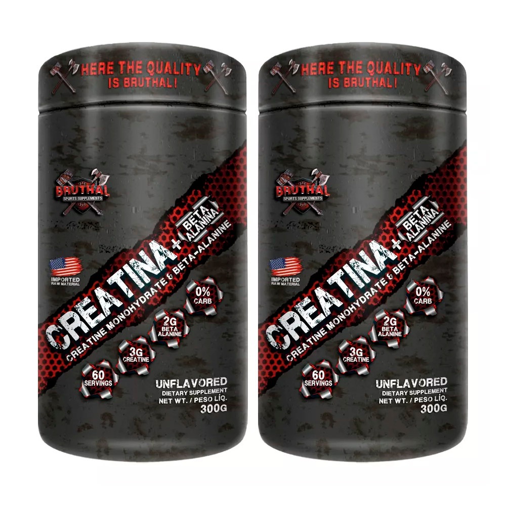 2x Creatina Monohidratada com Beta Alanina - 300g cada - Bruthal Sports Supplements