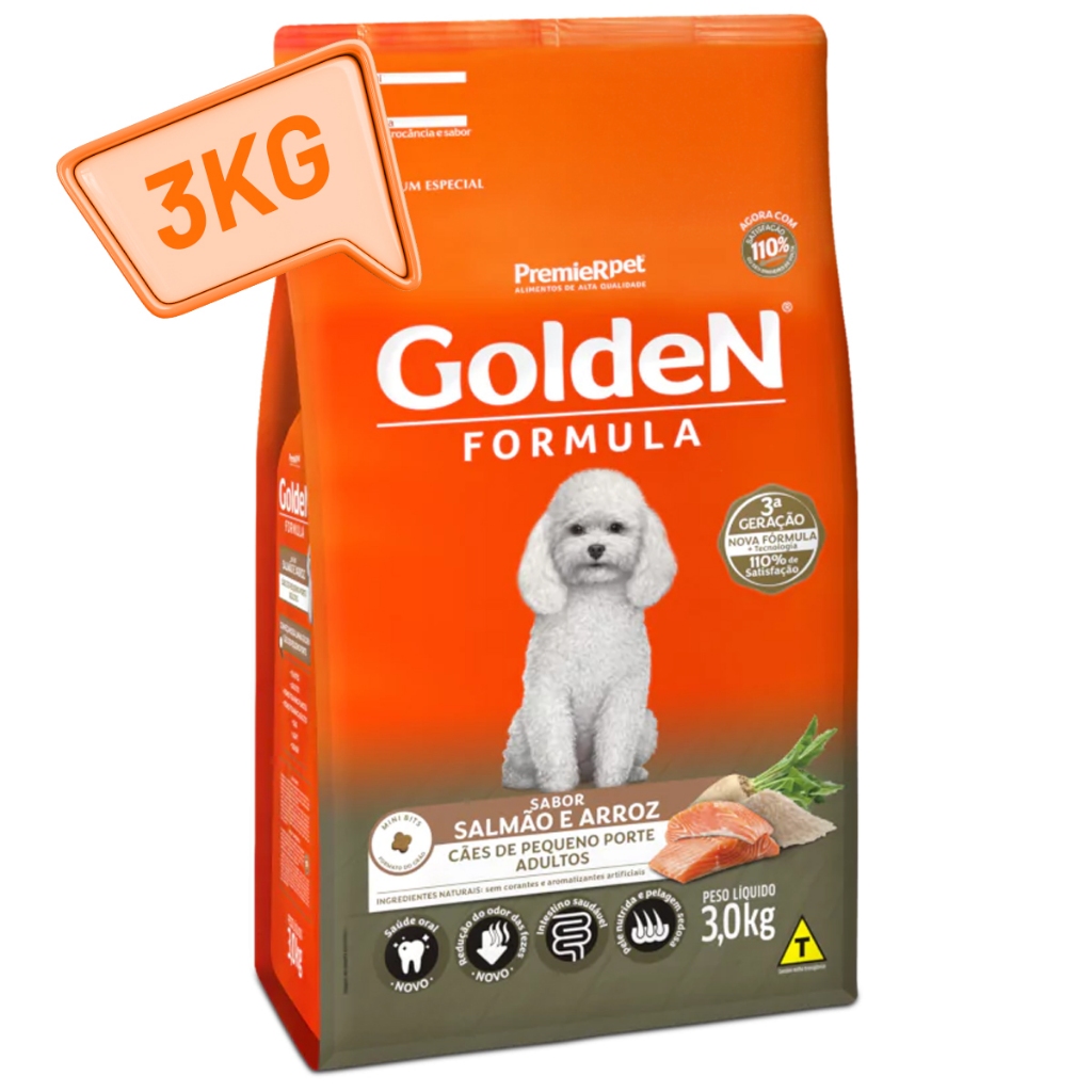Golden Formula Cães Mini Bits Adultos 3kg Salmão & Arroz em Oferta na Shopee
