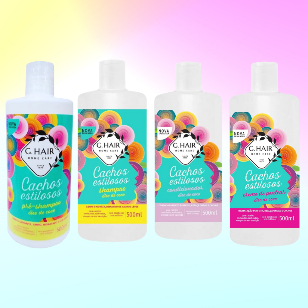 Ghair Kit Cachos Estilosos 4 Produtos 300ml – Cabelos Cacheados com Definição e Nutrição Impecáveis
