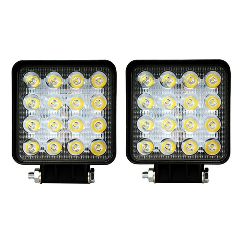 Par Farol De Milha Auxiliar 48w Quadrado 6000k 16 Leds 12v