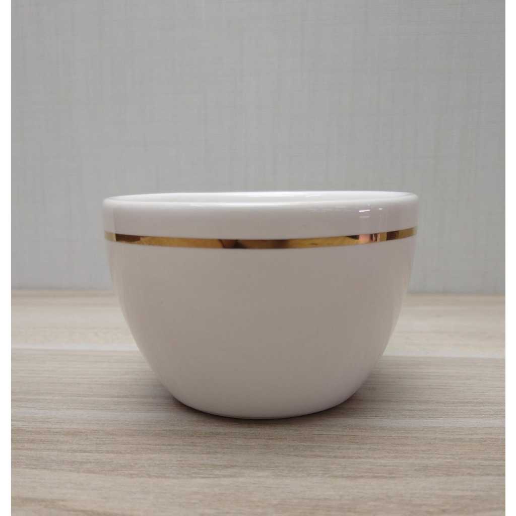 Molhadeira Porcelana Cumbuca Bolw para Kit Higiene Bebe Branco off White com Filete Ouro