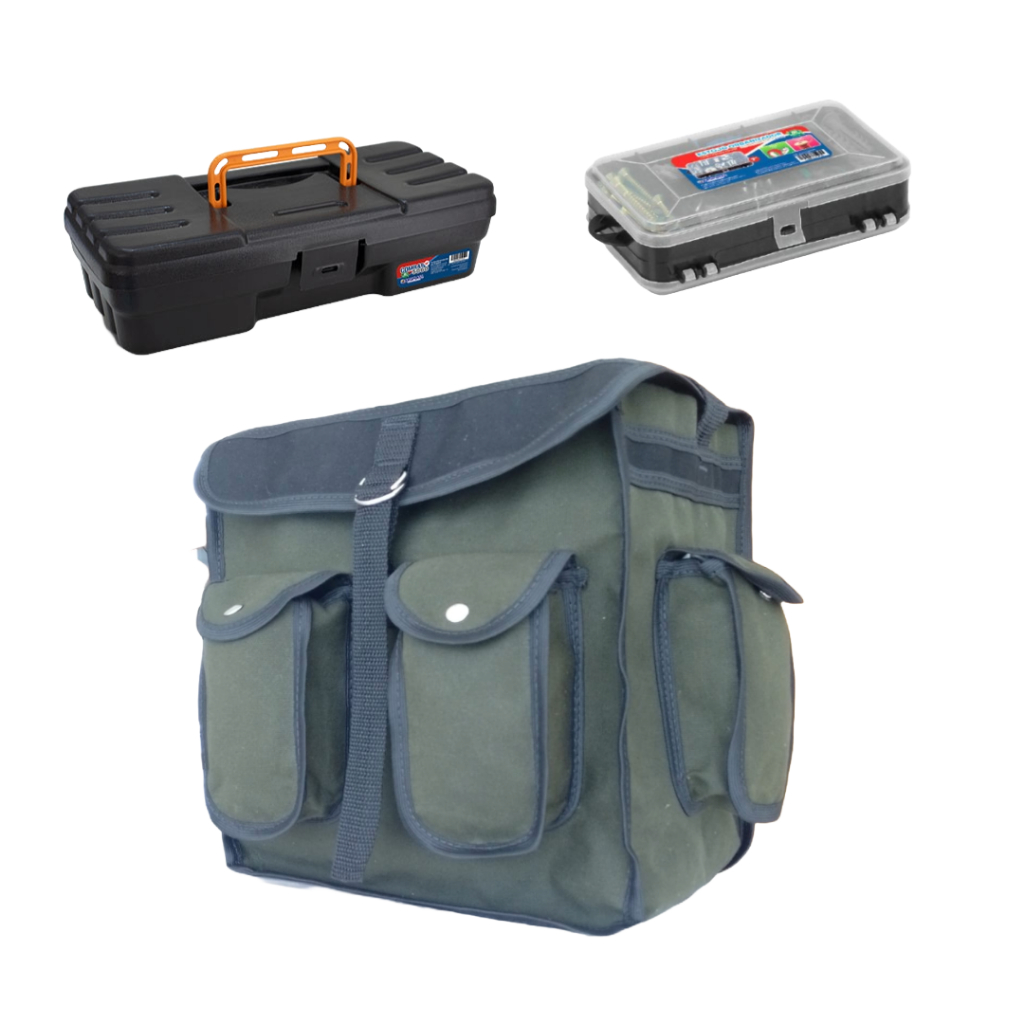 Bolsa de pesca embornal em lona 4 bolsos com maleta e estojo organizador