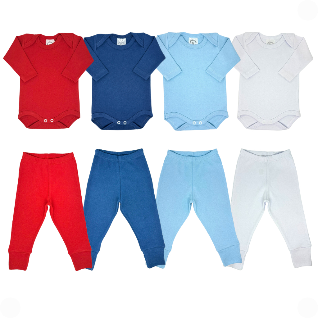 Kit 8 Roupinha Bebê Body Manga Longa Mijão Pé Reversível 100% Algodão Menino Menina Enxoval Conjunto