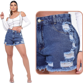 Short Feminino Jeans Cintura Alta 100% Algodão Bermudinha Levanta e Empina Bumbum em Oferta na Shopee