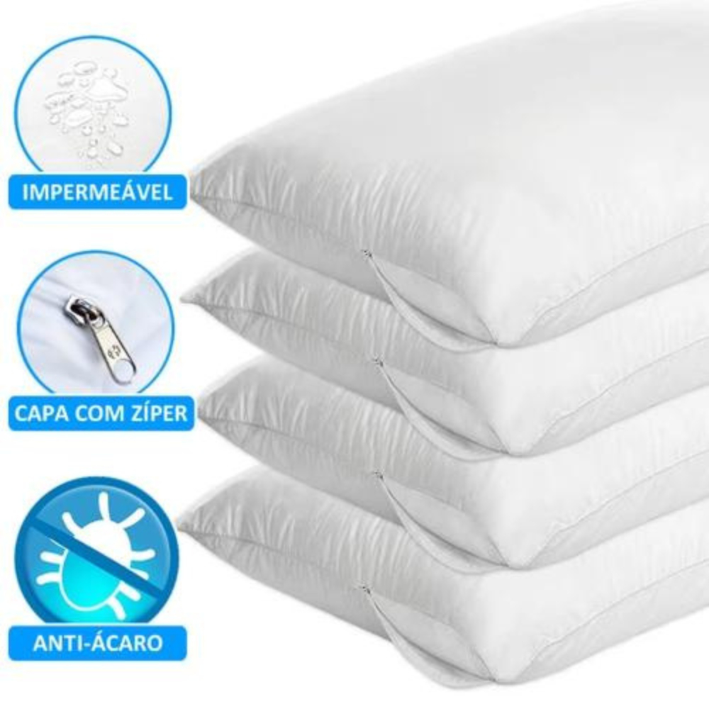 Kit 4 capa de travesseiro impermeavel anti - acaro Cor Branco com zíper 70cm x 50cm Promoção