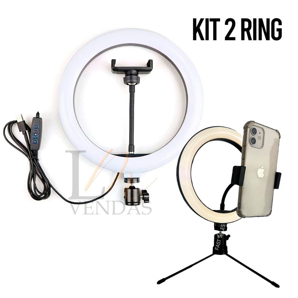 Ring Light 10 Polegadas + Ring Light 6 Polegadas com Tripé de Mesa Iluminador Ideal Para Gravar Videos Fotos Youtuber