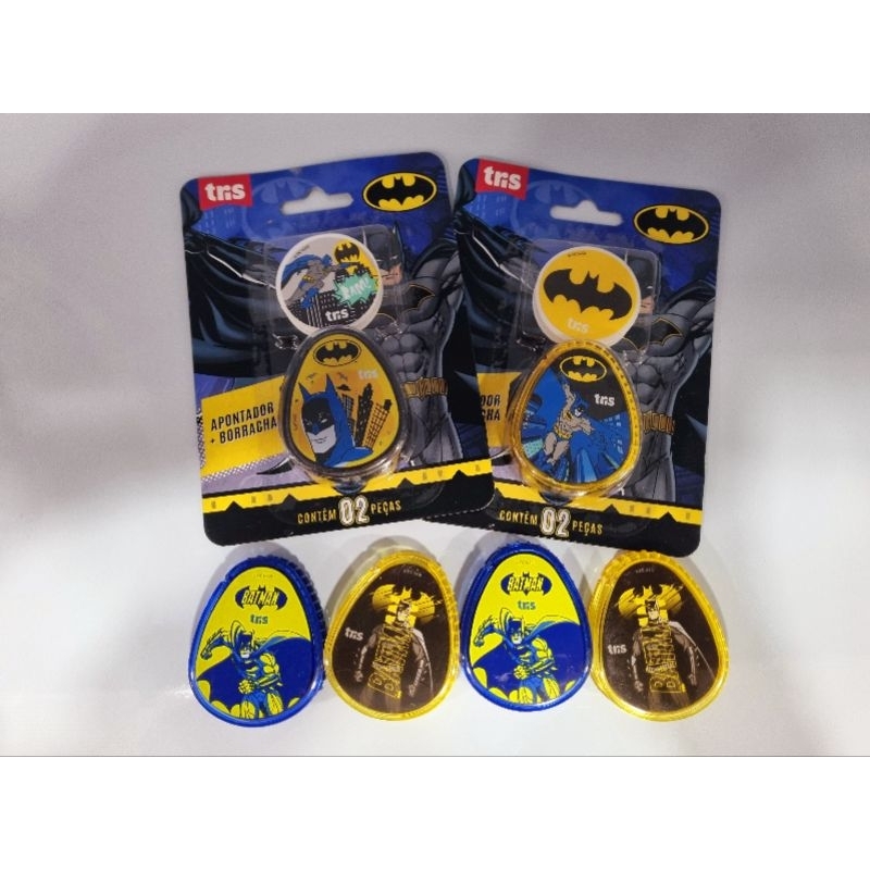 Kit Apontador Escolar Com Depósito + Borracha Batman Tris / Papelaria  /  Material Escolar