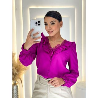 BLUSA DEUSA COM DETALHE DA RENDA E BABADO em Oferta na Shopee