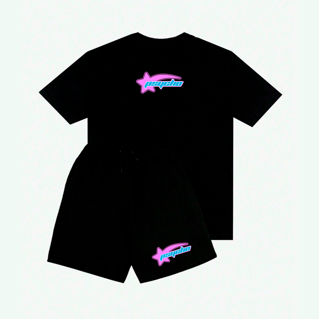 Kit Streetwear Camiseta Oversized algodão 30.1 penteado + Short de moletom Premium Psycho