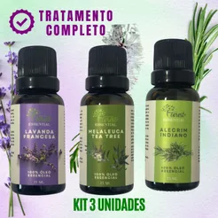 KIT LAVANDA + MELALEUCA + ALECRIM ÓLEO ESSENCIAL PURO GOTEJADOR