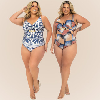 Maiô Modelador Plus Size Banho de Mar Estampado Modelo Ultra Zero Barriga Forte Compressão FPU 50+ em Oferta na Shopee