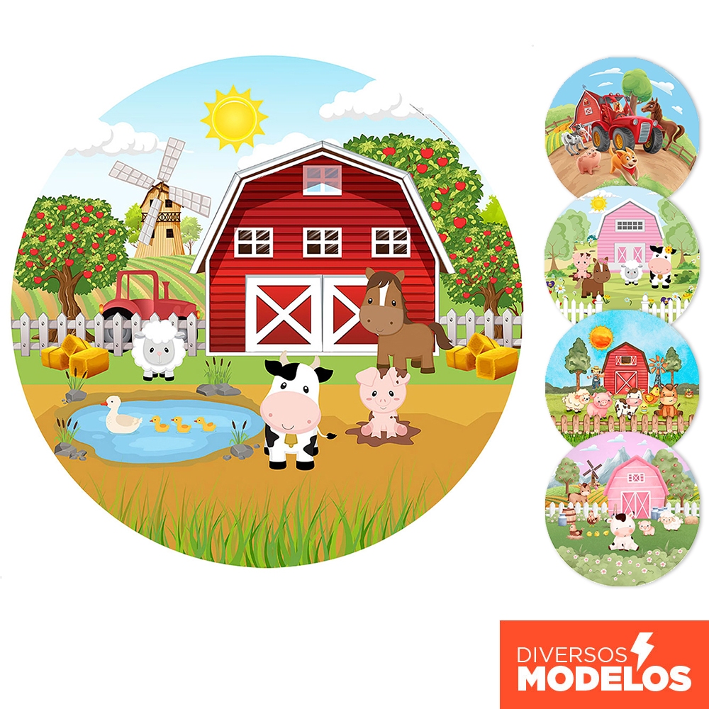 Painel Redondo Festa Fazendinha Em tecido 1,50m Sublimado Com Elástico - Diversos Modelos em Oferta na Shopee