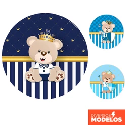 Painel Redondo Urso Realeza em tecido 1,50m com Elástico para Festas