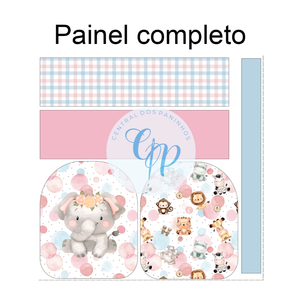 Sintético Doll Estampado - Painel mini mochila - Elefantinha - Fundo Bolhas Rosa - 0,46 x 0,50