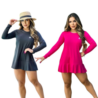 2 Vestidos UV Saída de Praia Manga Longa com Proteção Solar 50FPS P/ Beach Tênis do P ao EXG Plus em Oferta na Shopee