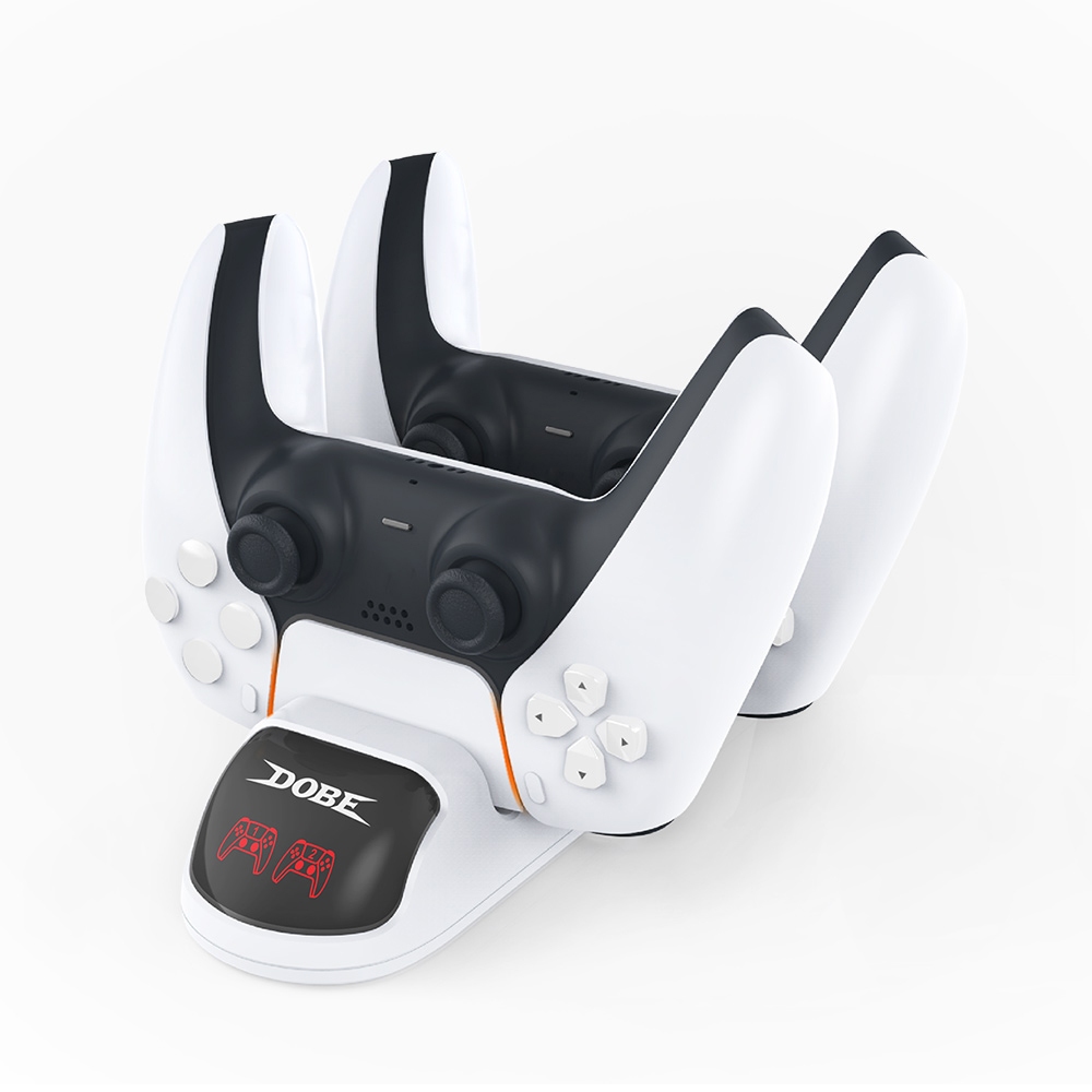 Base Suporte Branco Carregador Led Dock Duplo Compatível com Controle Manete Ps5 Playstation