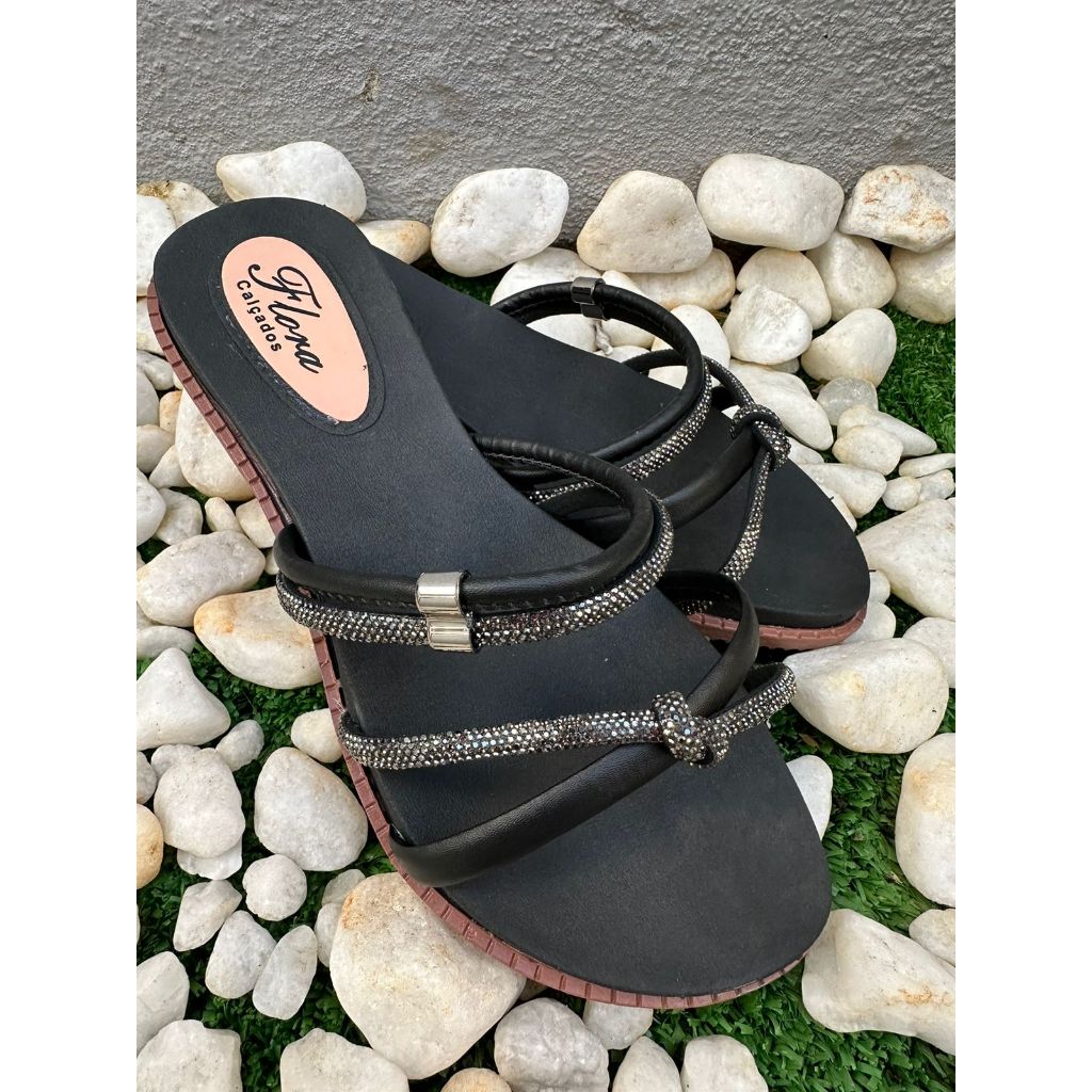 Rasteirinha Maya Sandália Feminina Casual Chinelo Confort com Brilho
