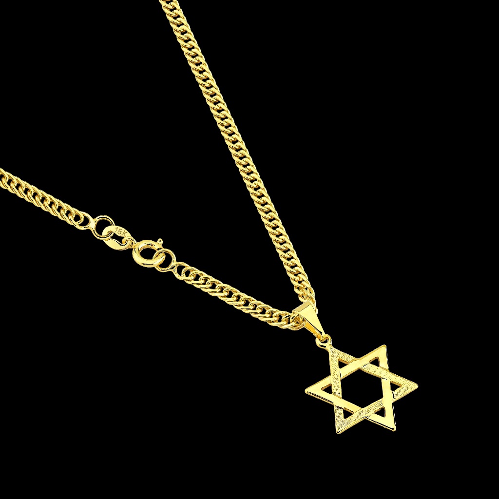 Corrente Masculina Grumet Dupla Lacraia + Pingente Estrela de Davi Banhada Ouro 18k