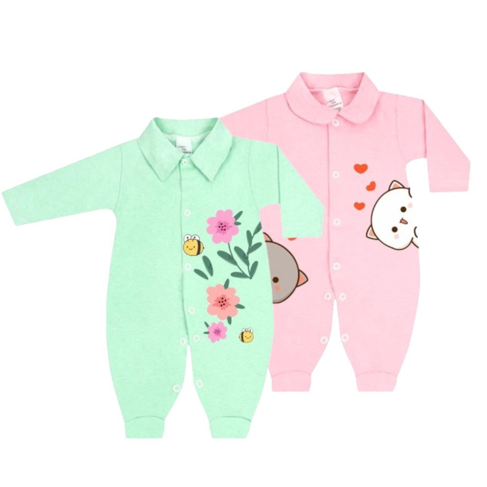 Kit 2 Macacão Estampado Algodão Roupa Bebê Meninos e Meninas em Oferta na Shopee