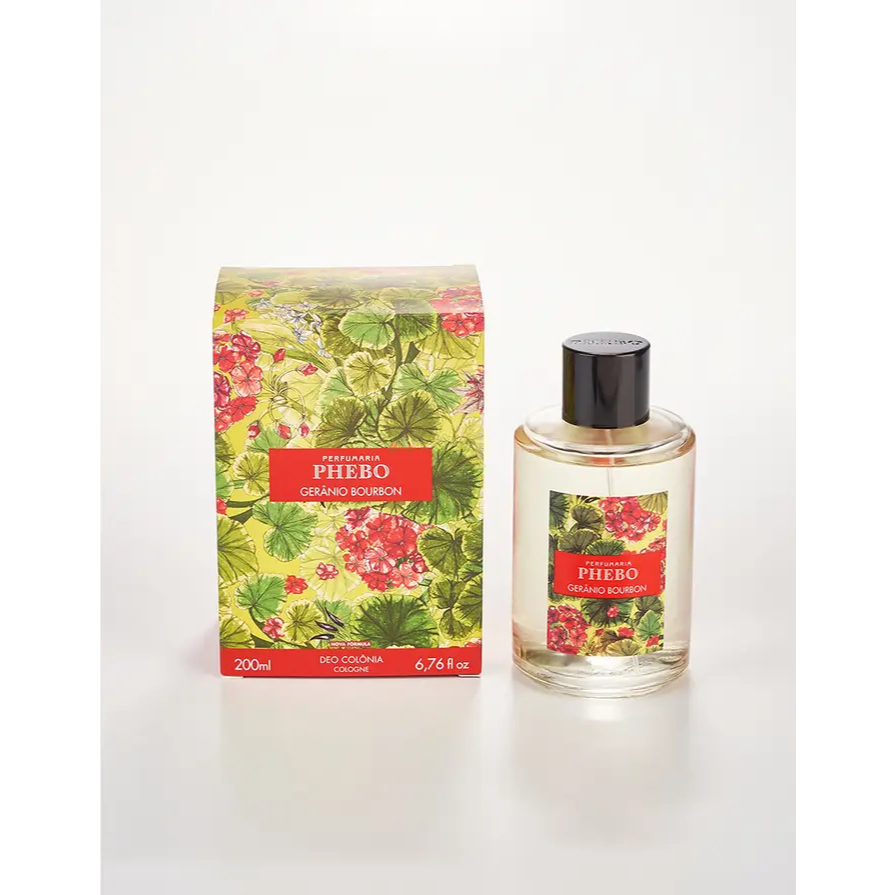 Colônia Gerânio Bourbon Phebo Granado 200ml Família Olfativa Floral Verde Aroma Fresco Alta Fixação