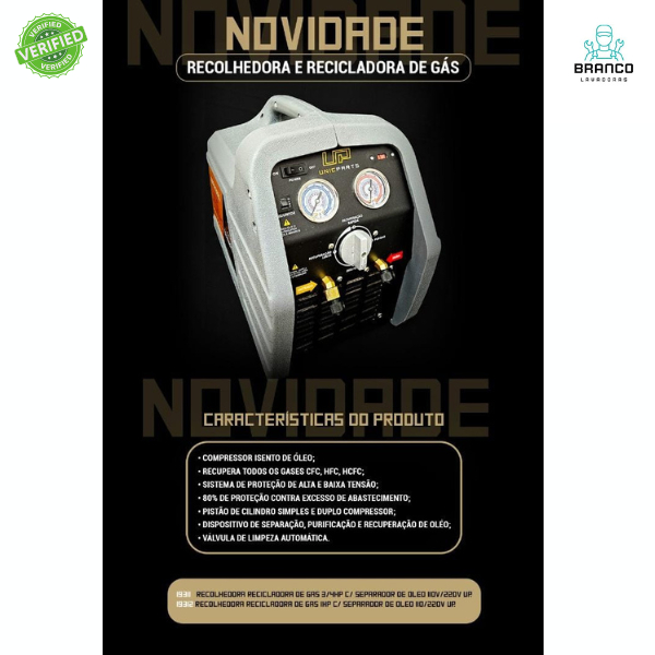 Recolhedora e Recicladora de Gás - Para Geladeiras UnicParts - Ar Condicionado - Freezer - Bivolt