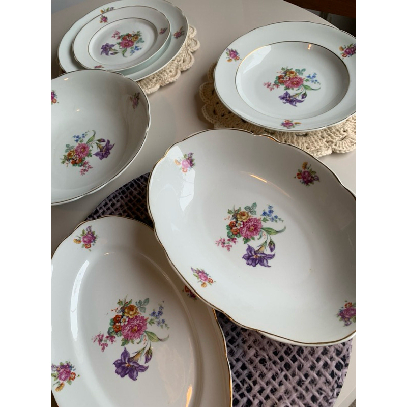 Aparelho de Jantar Porcelana Real Floral Branco Relíquia Pratos Sobremesa Travessa Antigo Vintage Antiquario