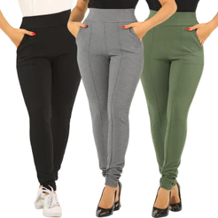 Kit 3 Calça Feminina Montaria Bolso Malha Crepe Modeladora